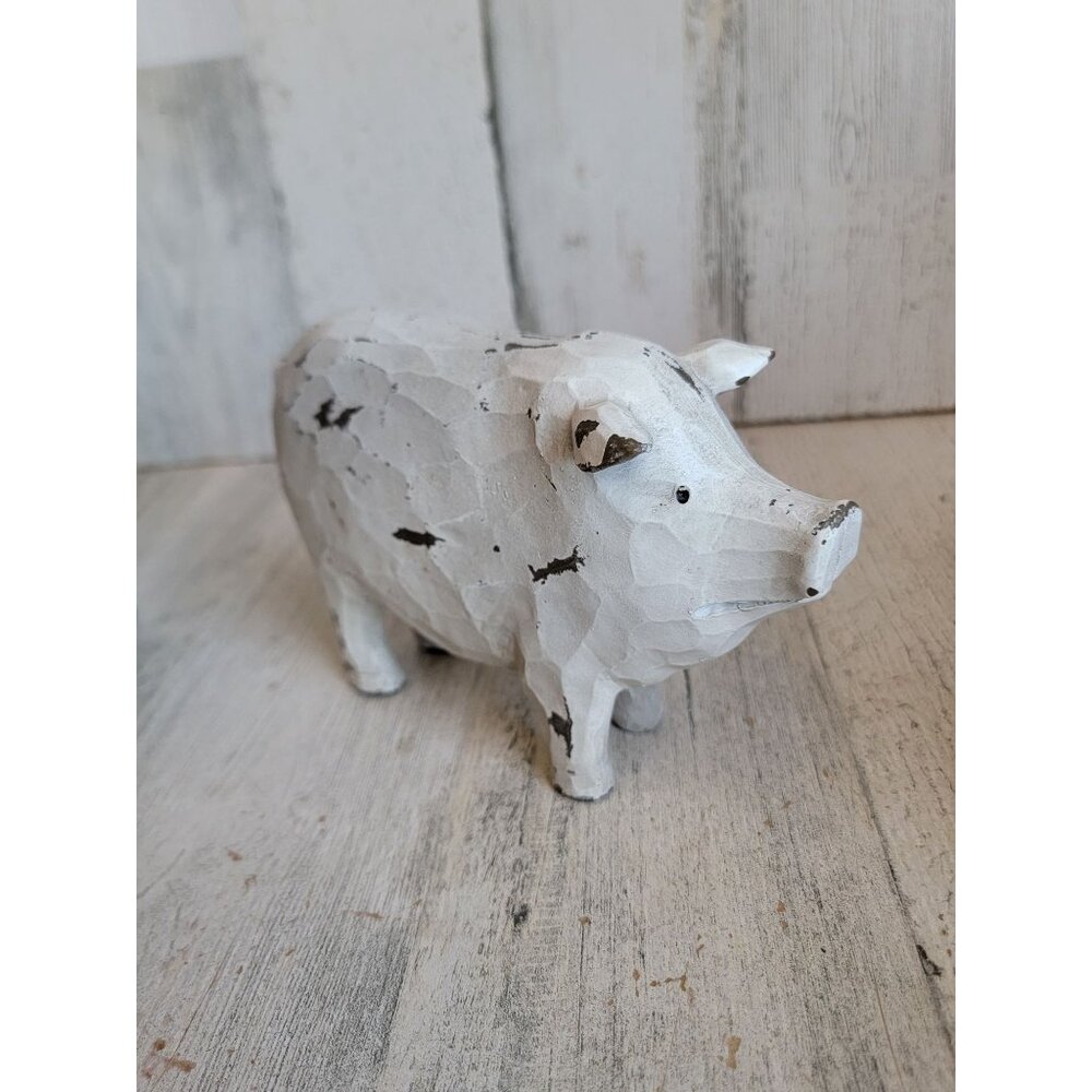 Rustic pig wooden farm animal home decor vintage unique white - Picture 4 of 7